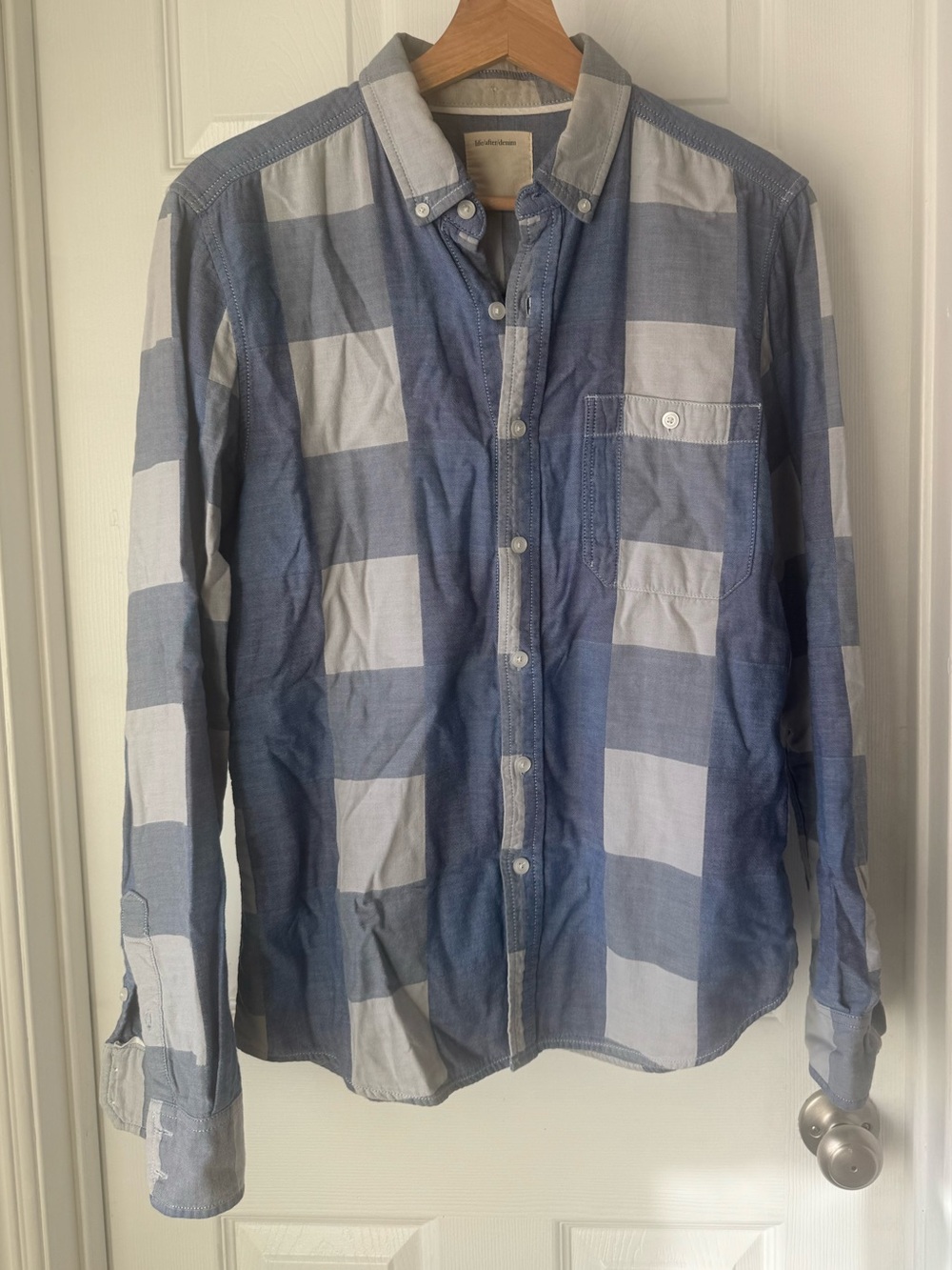 Life After Denim Blue and White Large Check Button-Down Shirt